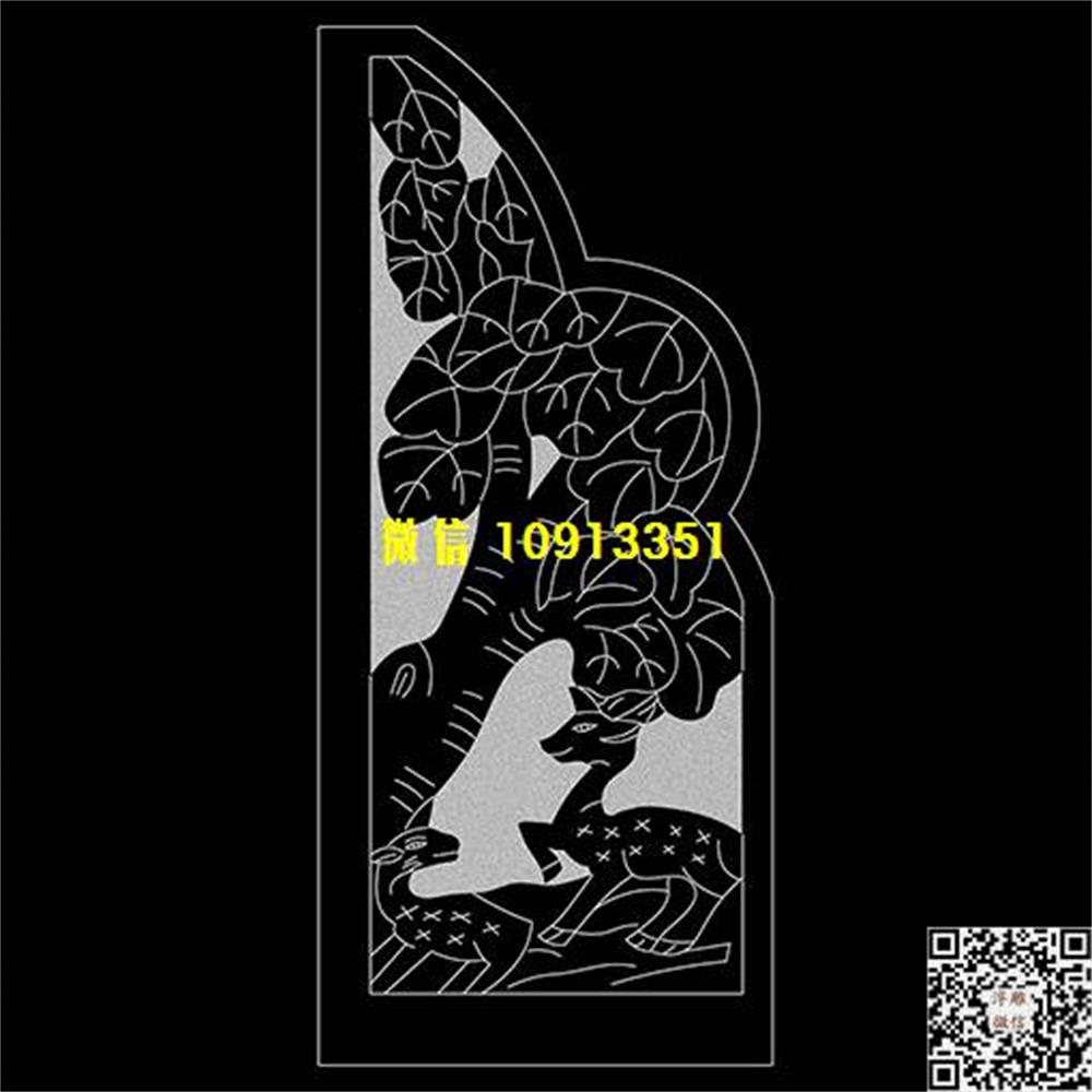 精雕图5a鹿抱鼓精雕图线雕图线条图单线铣底图_电脑雕刻plt文泰矢量图精雕图浮雕图